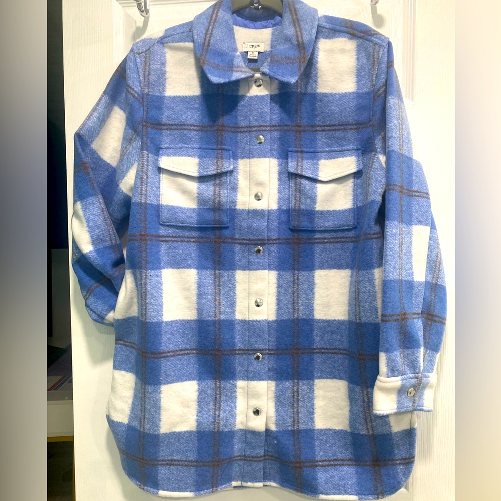 J Crew Factory - Wool Longline Coat in Blue and White